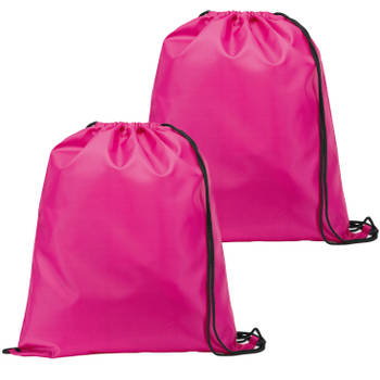 Gymtas/lunchtas/zwemtas met rijgkoord - 2x - voor kinderen - fuchsia roze - 35 x 41 cm - Rugzak