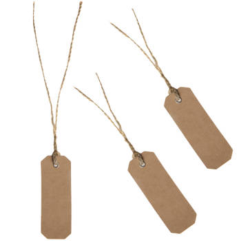 Santex cadeaulabels kraft met touw - set 24x stuks - bruin/naturel - 3 x 8 cm - naam tags - Cadeauversiering