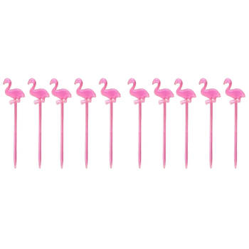 Cocktail/tapas prikkers - 100x - flamingo - roze - kunststof - 8 cm - Cocktailprikkers