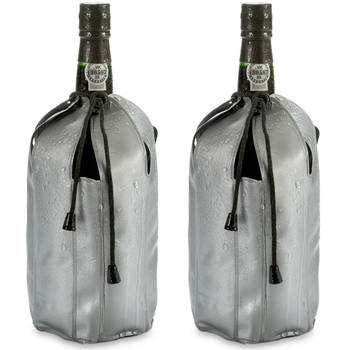 Wijnkoeler/flessenkoeler/koelhoud hoesje - 2x - voor flessen - wijn/water/champagne - 25 cm - Koelelementen