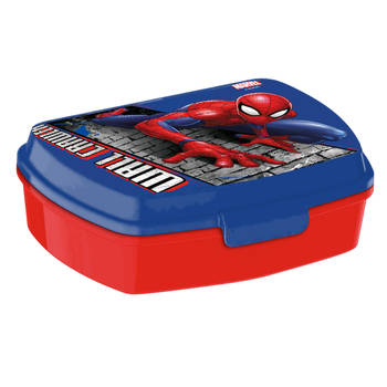 Marvel Spiderman broodtrommel/lunchbox voor kinderen - rood/blauw - kunststof - 20 x 10 cm - Lunchboxen