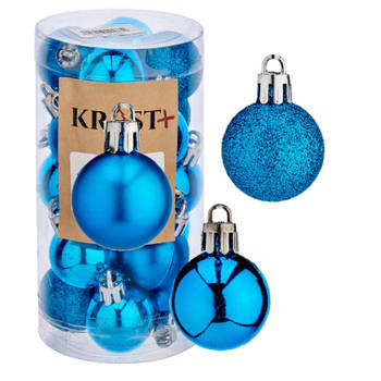 40x stuks kerstballen helder blauw kunststof 3 cm glitter, glans, mat - Kerstbal