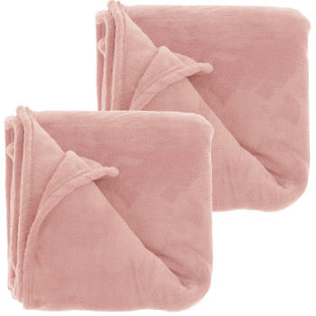 Fleece dekens/plaids Bailey 2 stuks 130 x 180 cm - roze - Plaids