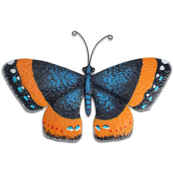 Pro Garden tuin wanddecoratie vlinder - metaal - oranje - 31 x 23 cm - Tuinbeelden