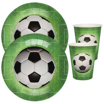 Voetbal feest wegwerp servies set - 10x bordjes / 10x bekers - groen - Feestpakketten