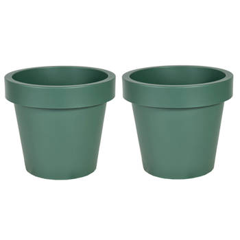 Mega Collections Plantenpot/bloempot - 2x - kunststof - donkergroen - buiten - D20 x H18 cm - Plantenpotten