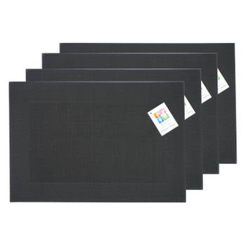 Placemats Hampton - 4x - zwart - PVC - 30 x 45 cm - Placemats