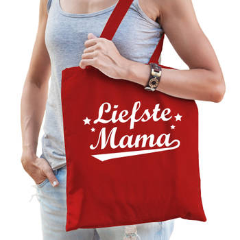 Bellatio Decorations Moederdag cadeau tas - liefste mama - rood - katoen - 42 x 38 cm - Feest Boodschappentassen