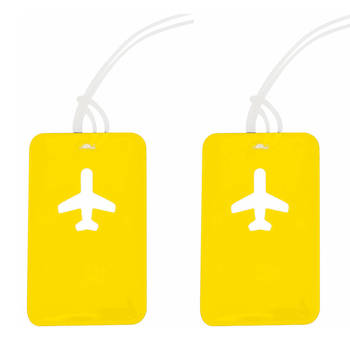Kofferlabel van kunststof - 2x - geel - 11 x 7 cm - reiskoffer/handbagage labels - Bagagelabels