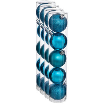 20x stuks kerstballen turquoise blauw glans en mat kunststof 5 cm - Kerstbal