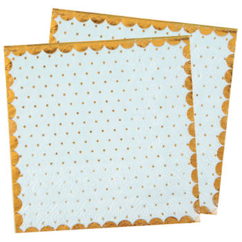 Santex feest servetten - stippen - 40x stuks - 25 x 25 cm - papier - blauw/goud - Feestservetten