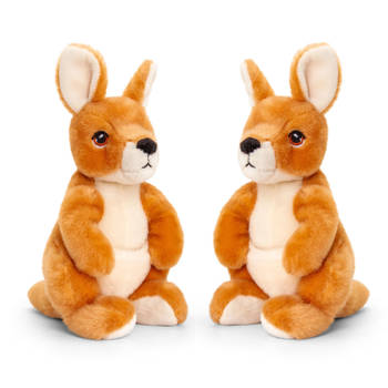 Keel Toys Pluche knuffel dier wallaby kangoeroe - 2x - bruin - 20 cm - Knuffeldier