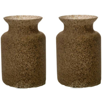 Bloemenvaas Dubai - 2x - beige/zand graniet - glas - D14 x H20 cm - Vazen