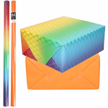 4x Rollen kraft inpakpapier regenboog pakket - oranje 200 x 70 cm - Cadeaupapier
