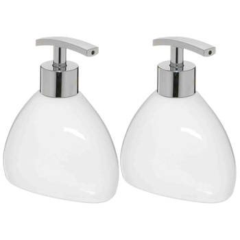 2x Stuks Zeeppompjes/zeepdispensers van keramiek - wit - 300 ml - Zeeppompjes