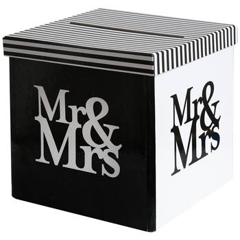Enveloppendoos - Bruiloft - zwart/wit - karton - 20 x 20 cm - Feestdecoratievoorwerp
