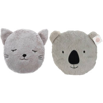 Dieren sierkussen - koala beer/kat - 32/27 cm - polyester - Sierkussens