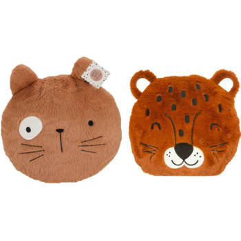 Dieren sierkussens - set 2x - kinderkamer - panter/kat - 30 cm - polyester - Sierkussens