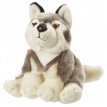 Pluche zittende wolf 18 cm - Knuffel bosdieren