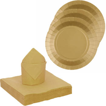 Santex 20x taart/gebak bordjes/25x servetten - goud - Feestbordjes