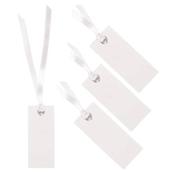 Santex cadeaulabels met lintje - set 48x stuks - wit - 3 x 7 cm - naam tags - Cadeauversiering