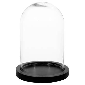 Atmosphera Home decoratie glazen stolp op houten plateau - glas/zwart - D18 x H26 cm - Decoratieve stolpen