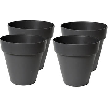 Mega Collections Plantenpot/bloempot - 4x - kunststof - zwart - D20 x H17 cm - Plantenpotten