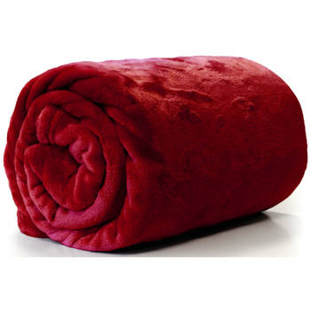 Enzo Fleece deken/plaid 130 x 180 cm - fluweel rood - Plaids