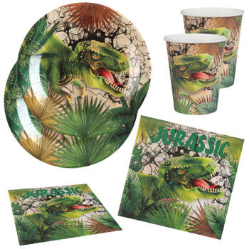Dinosaurus feest wegwerp servies set - 10x bordjes / 10x bekers / 20x servetten - Feestpakketten