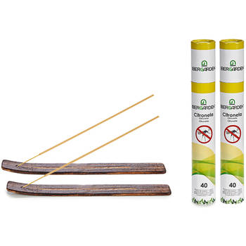 Ibergarden Citronella wierrook sticks - met houder/plankje - 80x sticks - 32 cm - geurkaarsen
