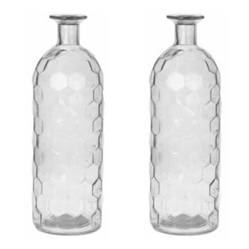 Bellatio Design Bloemenvaas - 2x - helder glas honingraat - D7 x H20 cm - Vazen