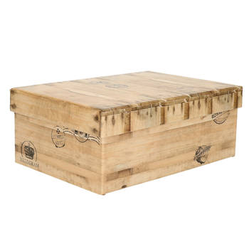 5Five Opbergdoos/box - houtkleur - L25 x B17 x H9.5 cm - Stevig karton - Woodybox - Opbergbox