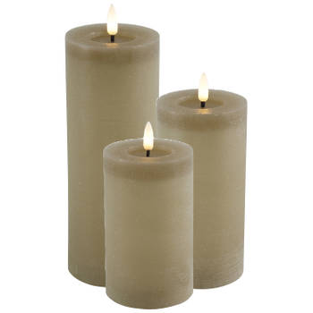 LED kaarsen/stompkaarsen - set 3x - beige - H12,5, H15 en H20 cm - warm wit - LED kaarsen
