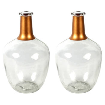 Countryfield Bloemenvaas Firm Big Bottle - 2x - helder transparant/koper - glas - D15 x H25 cm - Vazen