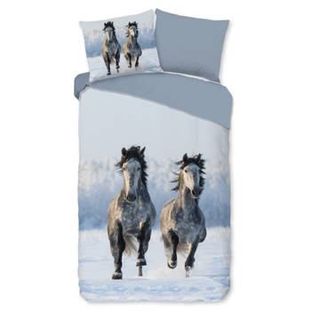 Good Morning Kinder Dekbedovertrek Flanel Snowhorses - grey 140x200/220cm