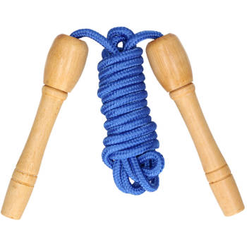 Kids Fun Springtouw speelgoed met houten handvat - blauw - 240 cmA‚A - buitenspeelgoed - Springtouwen