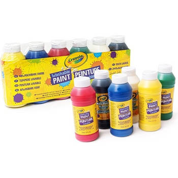 Crayola, Afwasbare Tempera’s, Verpakking van 6 Flesjes, Elk 236 ml, Voor School en Vrije Tijd