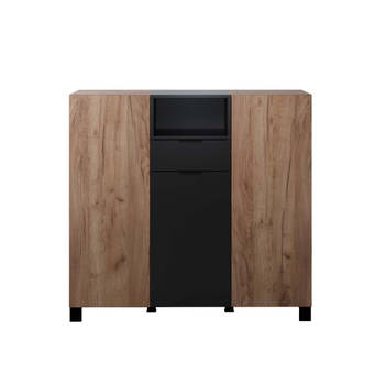 Kendo dressoir 3 deuren, 1 lade, 1 plank, eik decor, zwart mat.