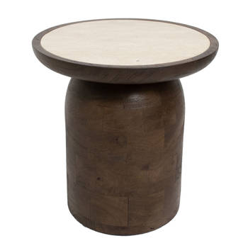 Giga Meubel - bijzettafel Rond - Bruin - Travertin - 40cm - Bijzettafel Aletta