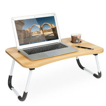 Laptoptafel met bekerhouder en tablethouder - Laptopstandaard - Schoottafel - Bedtafel - 60x40x25 cm