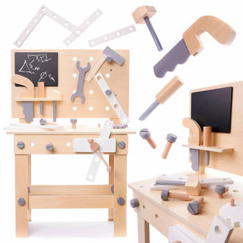 Houten Speelgoedgereedschapsset - Werkplaats met gereedschap op tafel - DIY - Set