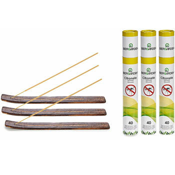 Ibergarden Citronella wierrook sticks - met houder/plankje - anti muggen - 120x sticks - 32 cm