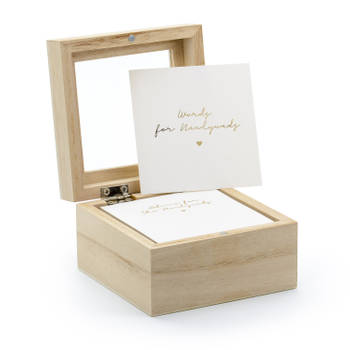 Gastenboek/huwelijksadvies box - Bruiloft - incl. 100 wensbriefjes - hout/wit - 10 x 6 cm - Gastenboeken