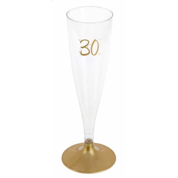Santex Verjaardag feest champagneglazen - leeftijd - 6x - 30 jaar - goud - kunststof - Champagneglazen