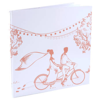 Santex gastenboek/receptieboekAƒaEsA‚A Bruidspaar - Bruiloft - wit/roze - 24 x 24 cm - just married - Gastenboeken