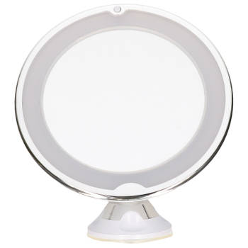LED ring make-up spiegel met zuignap - wit - 20 x 22 cm - 5x zoom - Make-up spiegeltjes