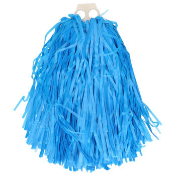 Funny Fashion Cheerballs/pompoms - 1x - blauw - met franjes en ring handgreep - 28 cm - Verkleedattributen