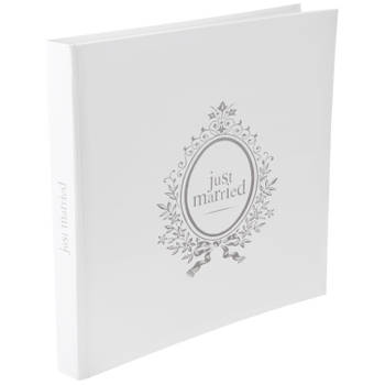 Santex gastenboek/receptieboeki¿½ Just Married - zilver/wit - Bruiloft - 24 x 24 cm - Gastenboeken