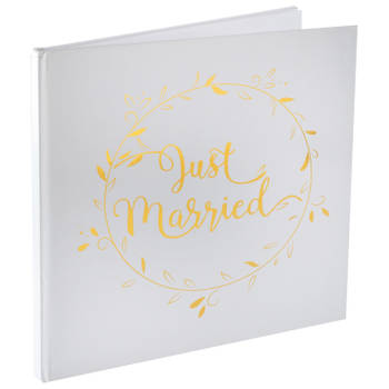 Santex gastenboek/receptieboekA Just Married - goud/wit - Bruiloft - 24 x 24 cm - Gastenboeken