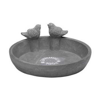 Vogelbad/voederschaal - grijs - cement - D24 x D8 x H9 cm - drinkschaal voor tuinvogels - Vogelvoederschalen